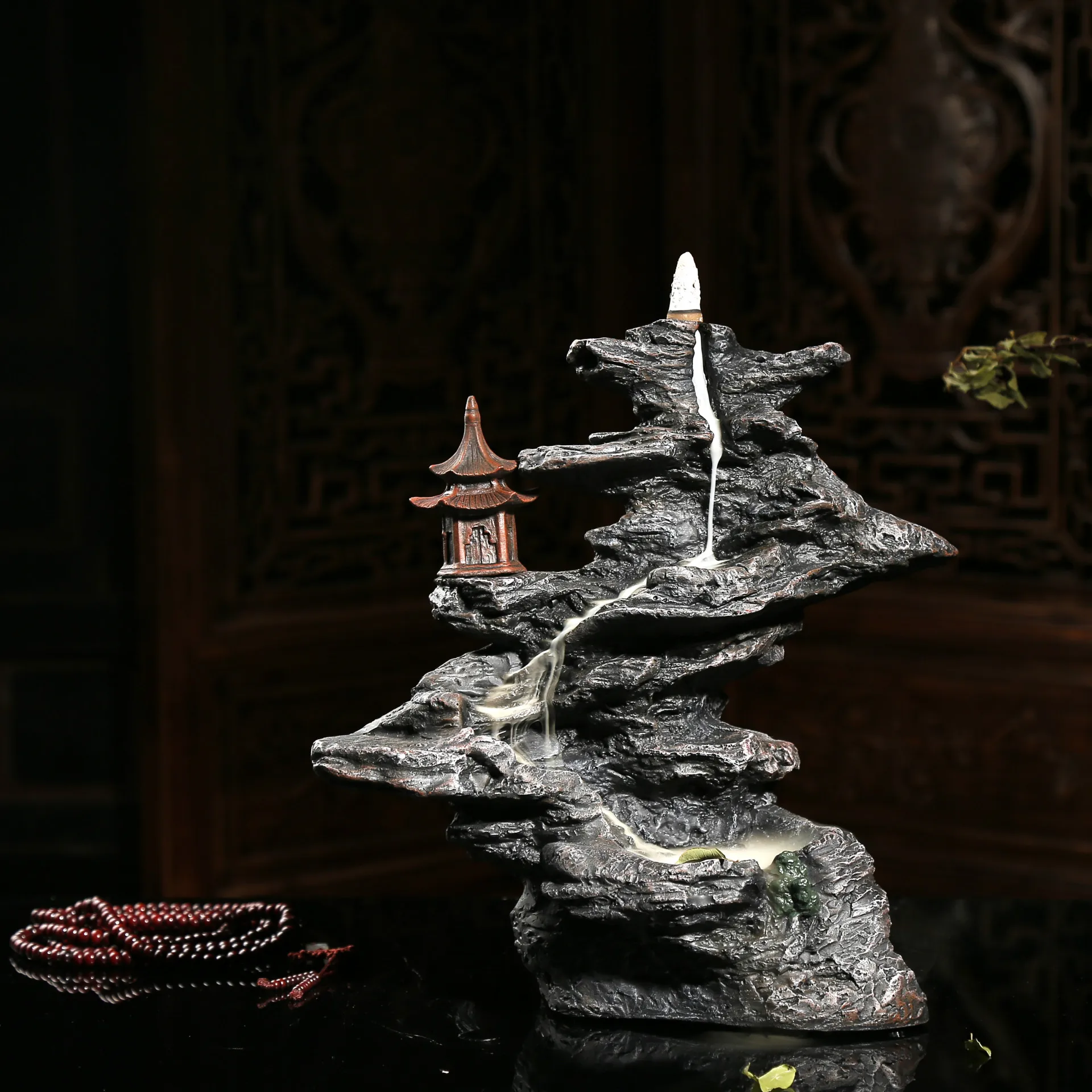 

Chinese Creative Rock Garden Tower Incense Burner Ceramic Stone Powder Sandalwood Smoke Backflow Incense Censer Ornamental Craft