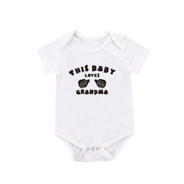 Черный детский комбинезон, Детский комбинезон с надписью «Loves Grandma», летний хлопковый новорожденный короткий рукав, одежда для детей от 0 до 24 месяцев