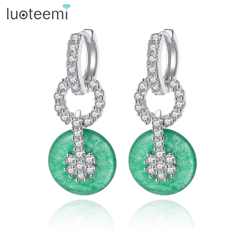LUOTEEMI Фирменная Новинка модные Винтаж зеленый цвет сережки-гвоздики с инкрустацией крошечные Сияющий с цирконием, ювелирное изделие для Для женщин вечерние аксессуары