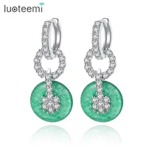 LUOTEEMI Фирменная Новинка модные Винтаж зеленый цвет сережки-гвоздики с инкрустацией крошечные Сияющий с цирконием, ювелирное изделие для Для женщин вечерние аксессуары