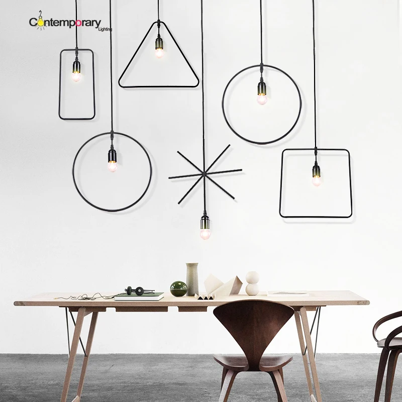 

Black Creative Loft Vintage Geometry Pendant Lamp Iron Retro Northern Europe American Industrial Style E27 Edison Pendant Lights
