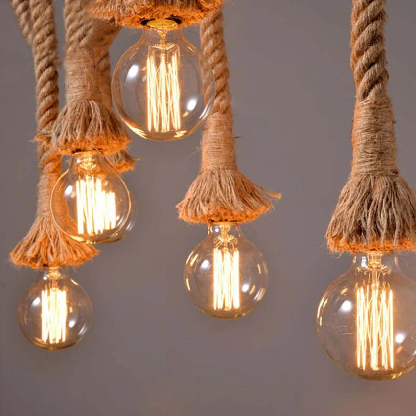 Rope Pendant Light Loft Rustic5