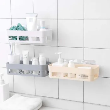 

Punch-free Bathroom Shelf Plastic Wall Hanging Bathroom Storage Rack Basket No Trace Stickers
