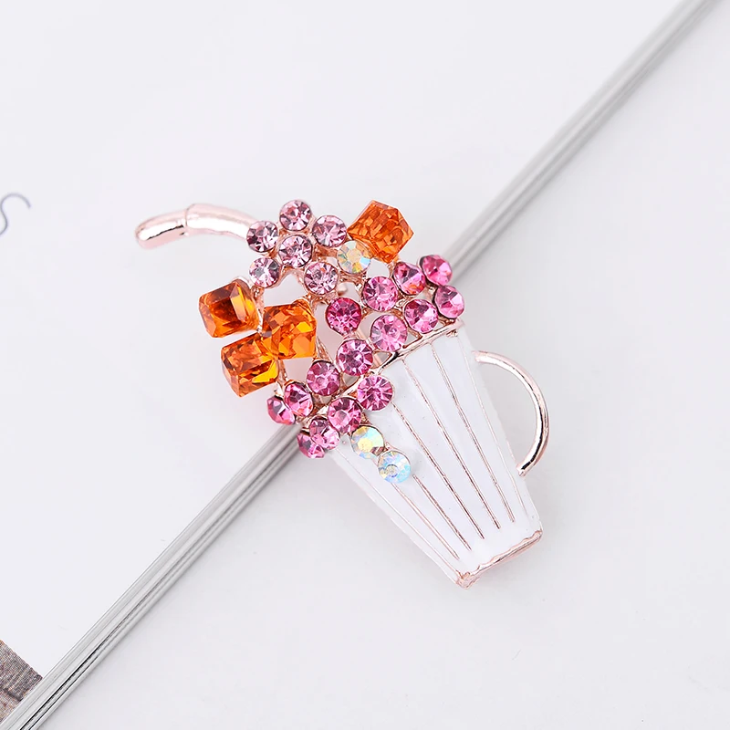 

LUBOV Novelty Crystal Flower in Drinking Cup Design Women Brooch Pin Gold Color Zinc Alloy Metal Brooches Pins for Party Costume