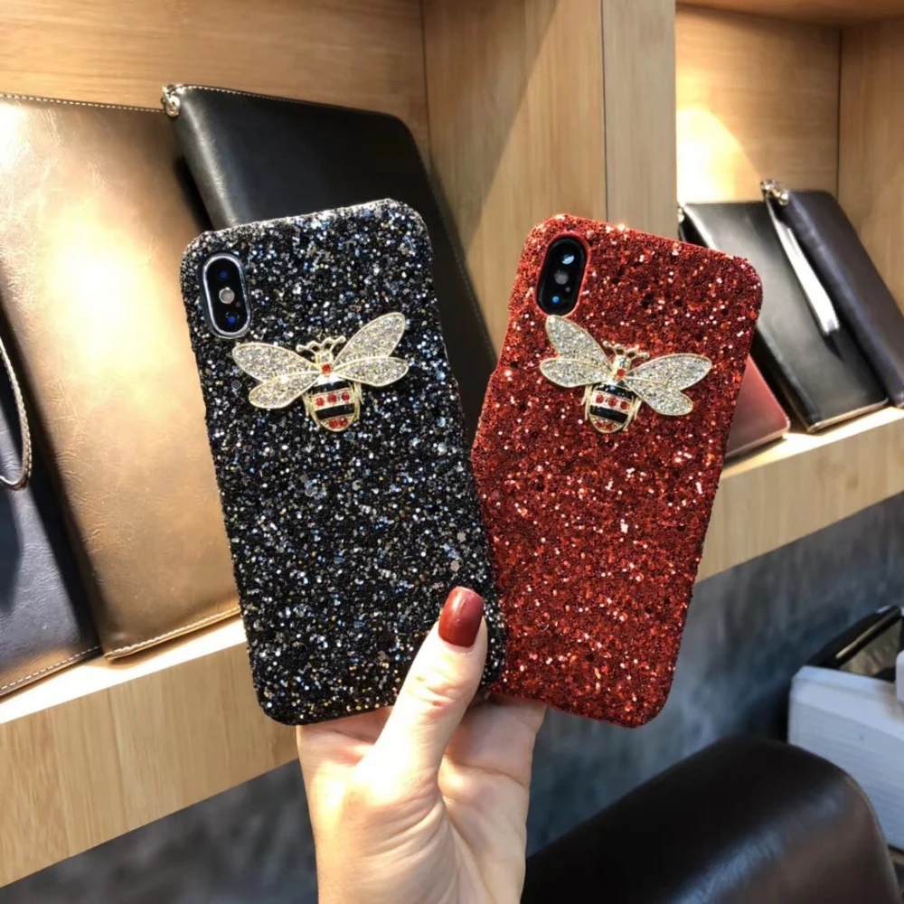Kuutti Squishy Glitter Rhinestone Bee DIY Cell Phone cases for iPhone 6 7 8 Plus X Hard PC Covers Gift Mother's Day |
