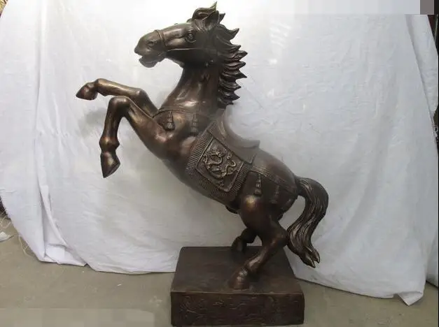 

33"Huge Chinese Bronze carve Dragon Flying jumping horse Feng Shui animal statue