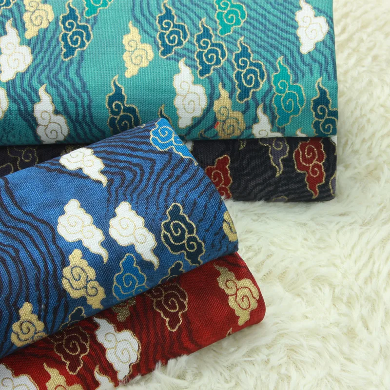 

Cotton Linen Fabric Japan Style Bronzed Propitious Cloud Prints DIY Fabric for Cushion Cover/Table Cloth/Handbag Sewing Material