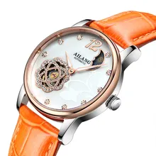 AILANG Fashion Dress Ladies Hollow Automatic Mechanical Watch Tourbillon Luxury Leather Waterproof Women Clock relogio feminino
