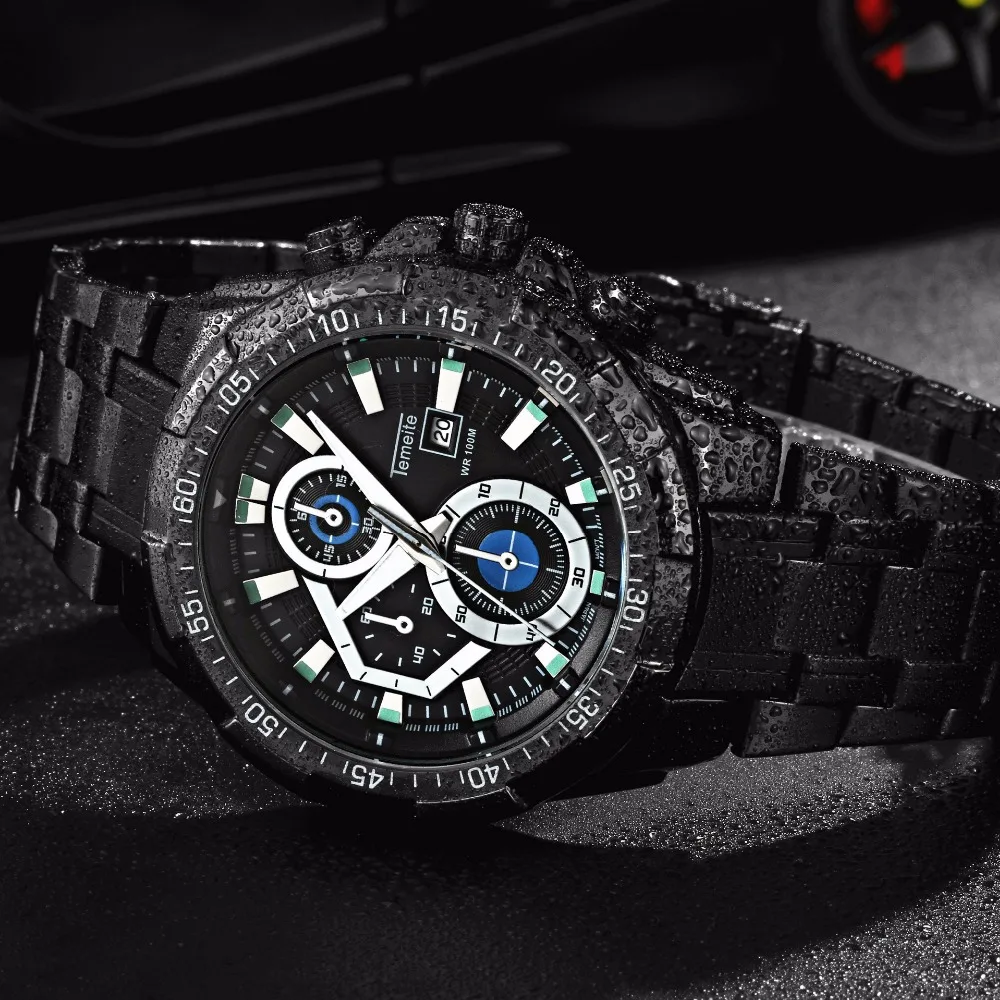 Часы TEMEITE Мужские кварцевые водонепроницаемые из нержавеющей стали|wristwatch