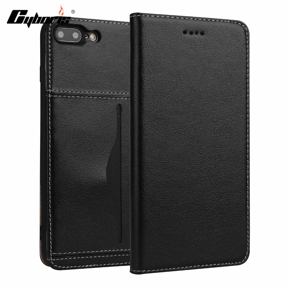 

CYBORIS Luxury Business Top Genuine Leather Flip Case For iPhone7 8plus Ultra Slim capa for Apple iPhone7plus Wallet Card Holder