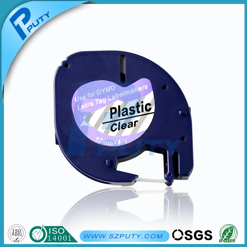 DYMO 12267 LetraTag plastic tape black on Clear label for Dymo label