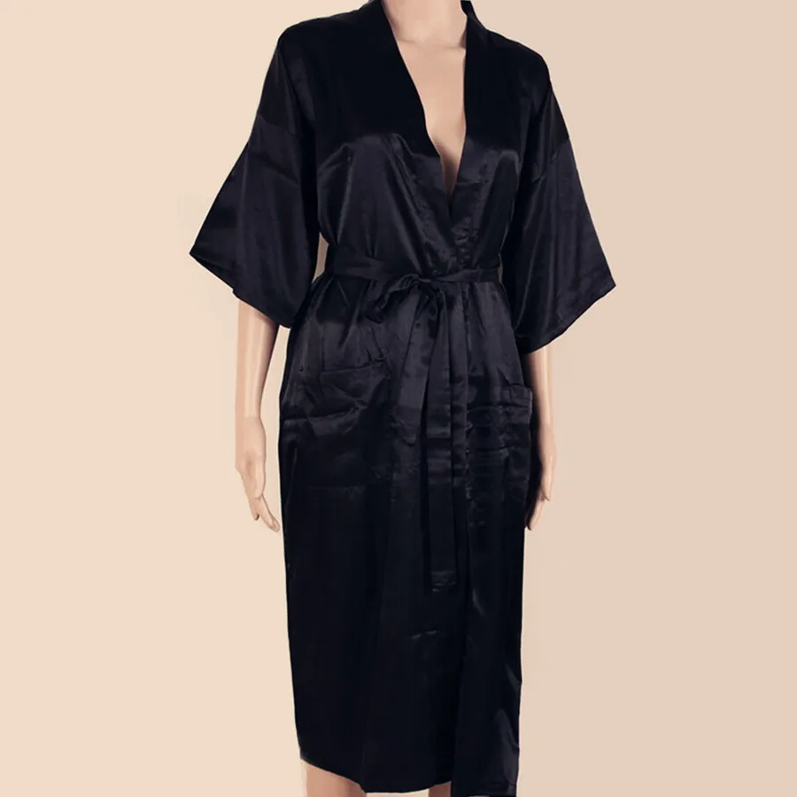 Новейшее темно-синий китайский мужской банный халат кимоно банное платье искусственное шелковое кимоно-юката Ночная рубашка Размер M L XL XXL XXXL - Цвет: Черный