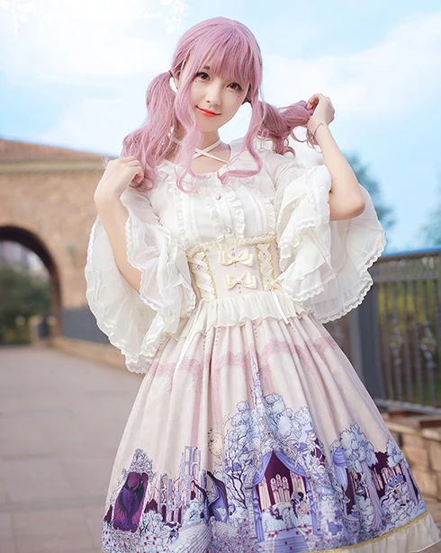 

Sweet Lolita Princess Party Retro Chiffon Lace Victoria Shirt and High-waist Skirt Halloween Christmas Dress costume for women