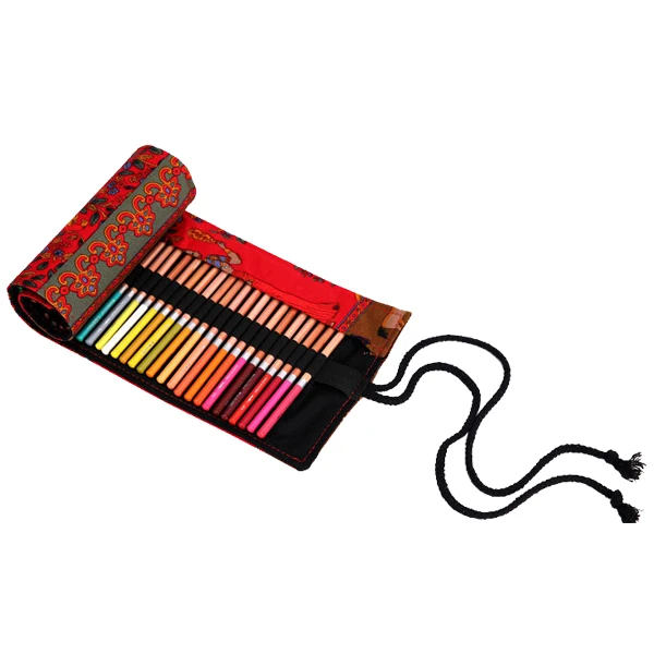 

School Canvas Roll Pouch Pen Storage pecncil box Happy tree