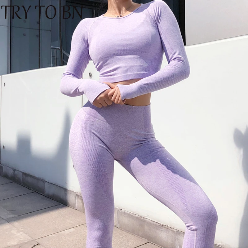 

TRY TO BN Tracksuit For Women Quick Drying Solid Slim Fit Two Piece Set High Elasticity Breathable Workout Conjuntos De Mujer