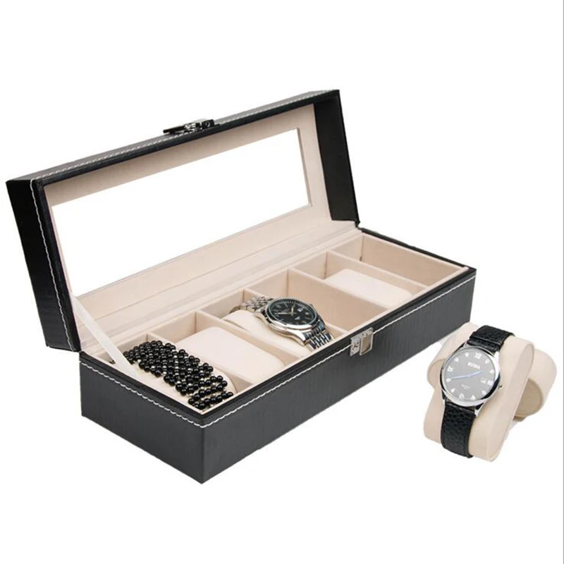

6 Girds Leather/Carbon Fiber Luxury Watch Box Jewelry Storage Box Organizer for Rings Bracelet Display Holder Case For Watch