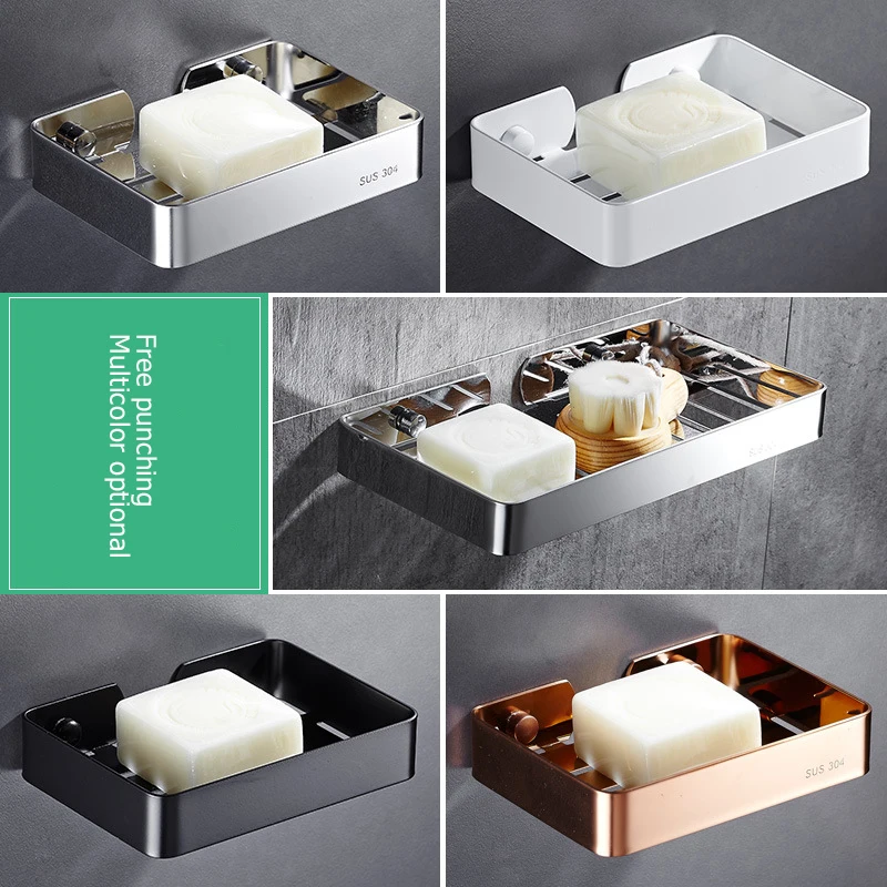 Bathroom soap box contains rack without perforation, shelving, wall-mounted creative asphalt soap net, soap dish, 304 stainless Bathroom soap box contains rack without perforation, shelving, wall-mounted creative asphalt soap net, soap dish, 304 stainless