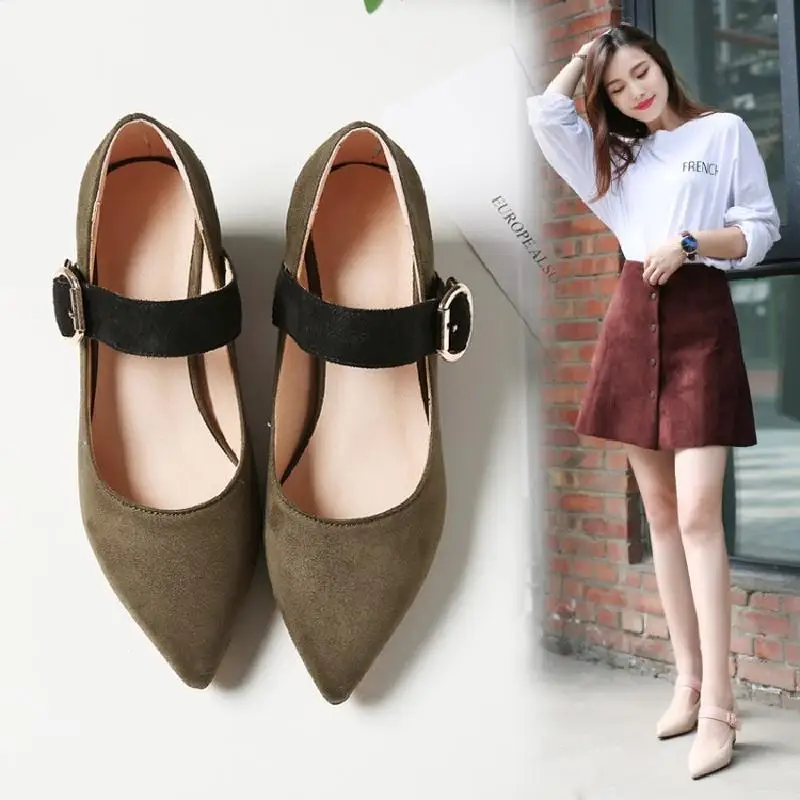 

19ss Sweet fresh high heels female new spring and autumn small size single shoes thick heel wild word buckle pointed toe