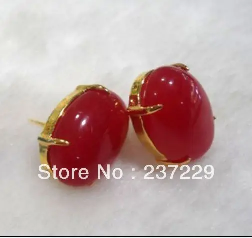 Wholesale price FREE SHIPPING ^^^^CHINESE red JADE pair of jade stud earrings 14X18mm | Украшения и аксессуары