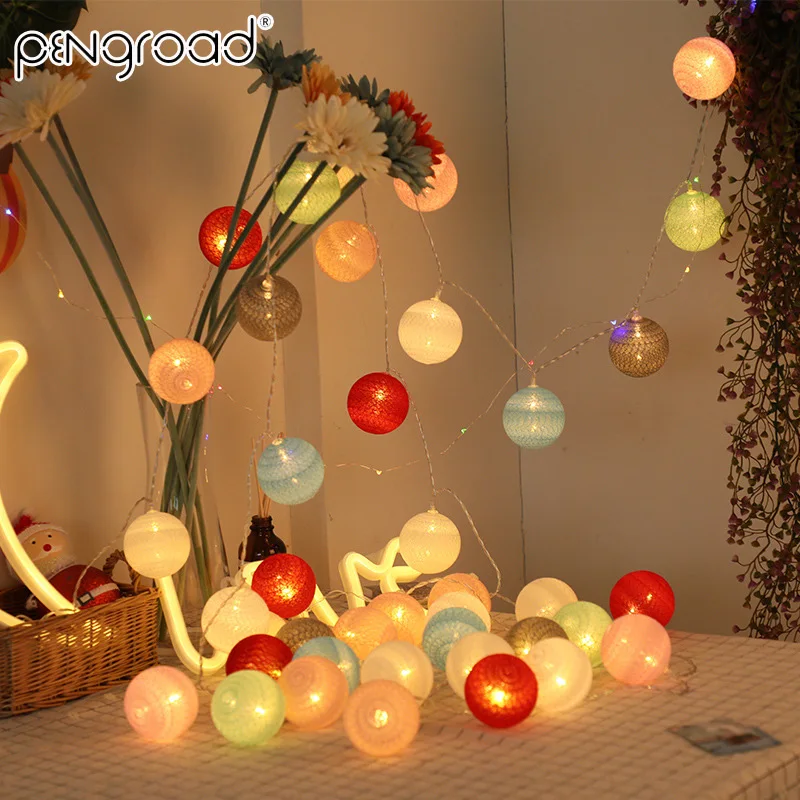 

10M 80 Leds Cotton Ball String Lights Outdoor Garland Beads Battery Operated LED Fairy Lights Christmas Led New Year Light PD061
