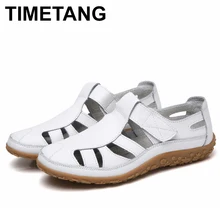 TIMETANGHollow/Женская обувь; женская обувь из натуральной кожи на плоской подошве; летние женские лоферы; дышащая пляжная женская обувь; большие размеры 35-42; E357