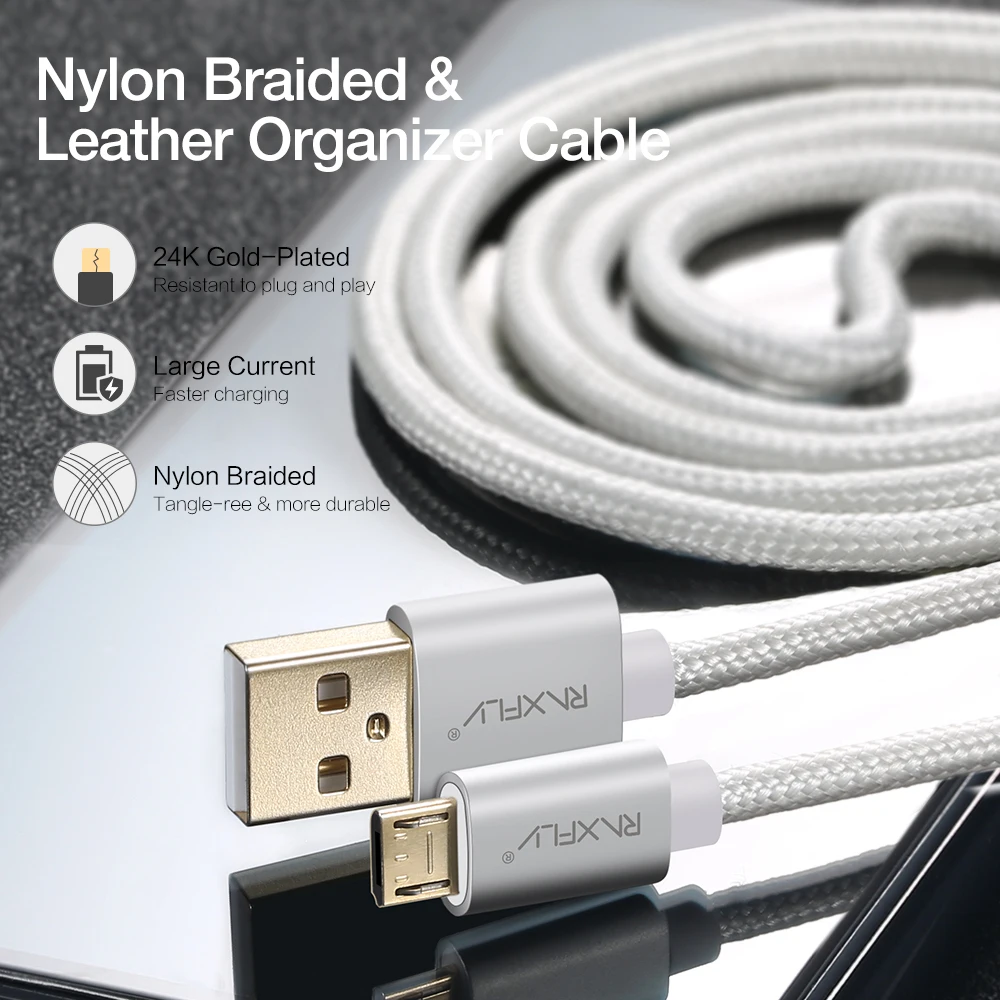 RAXFLY Micro USB зарядный кабель для Xiaomi Note 5 2.1A быстрое зарядное устройство мобильный