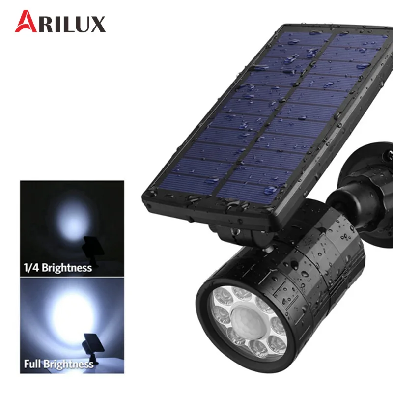 

ARILUX Solar LED Lamps DC5.5V 5W 8Leds 450LM PIR Motion Sensor Four Mode Solar Wall Light Stake Adjustable Angle Graden Light