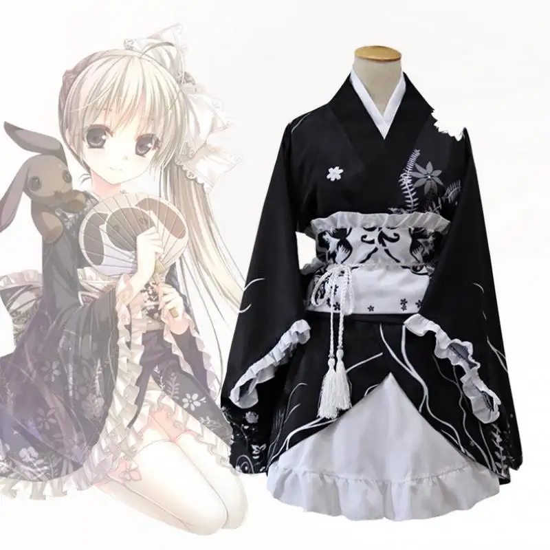 

Novelty Japanese Women Kimono Casual Yukata Bath Robe Cosplay Lolita Clothes Floral Performace Dress Gown Anime Costume M L