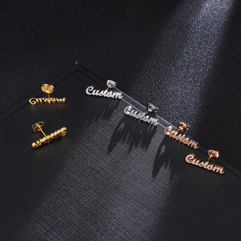 Золотые серьги-гвоздики из нержавеющей стали с индивидуальным именем для женщин ручной работы на заказ ювелирные изделия подарок для невесты розовое золото Oorbellen