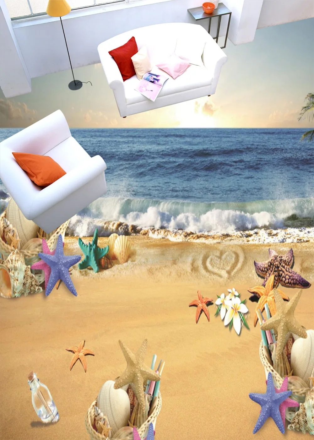 [Самоклеющиеся] 3D Drift Bottle Beach 4 Нескользящие водонепроницаемые фото самоклеющиеся