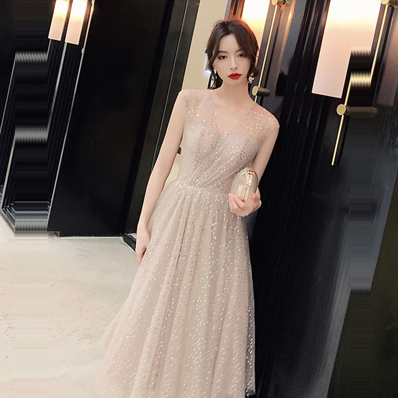 Платье для выпускного вечера с v-образным вырезом Vestidos de gala Sequin элегантные женские вечерние платья Плюс Размер без рукавов на молнии для выпускного вечера E723 - Цвет: as picture