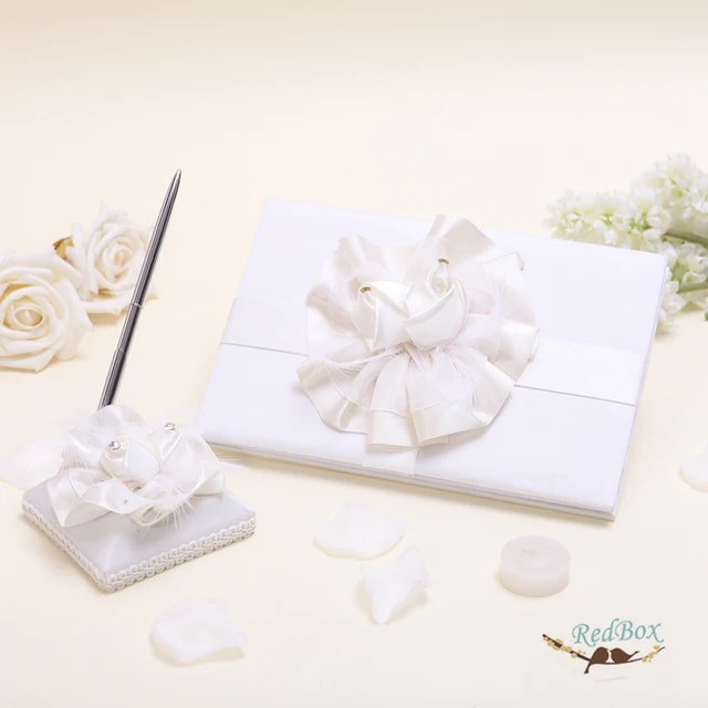 2pcs Set Top Quality Feather Flowers Wedding Guest Book Pen Set