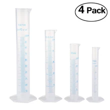 4 pçs/set Transparente Ferramentas de Medição copo de Medição Copo de Plástico Cilindro Graduado Lab Laboratório 10 ml/25 ml/50 ml /100 ml