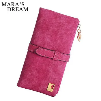 

Mara's Dream 2020 Solid Drawstring Nubuck Leather Zipper Long Women Wallet Phone Bag Wallets Designer Purse Card Holder Clutch