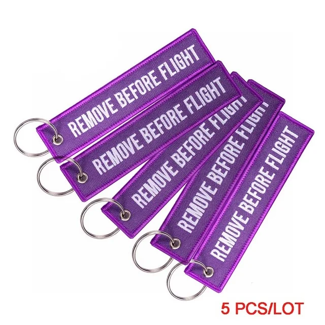 POMPOM 5pcs/lot Remove Before Flight Keychains for Aviation Gifts OEM Key Chains Embroidery Chain Keyring Key Chaveiro Jewelry Purple