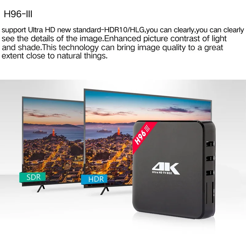 H96-III Android 7.1 TV Box Rockchip RK3328 Quad Core 4 GB RAM DDR3 32 GB Smart TV Box 2.4G+5GHz WiFi 4 K H.265 Set Top Box pk T9