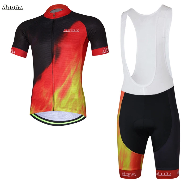 2017 Men's MTB cycling jersey short sleeve and bib shorts set/ Summer clothing/ Pro team bicycle racing clothes fire | Спорт и