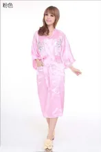 2015 New Style Women Satin Bathrobe Embroidery Kimono Gown Sexy Flower Sleepwear Sauna Lingerie Plus Size S-XXL