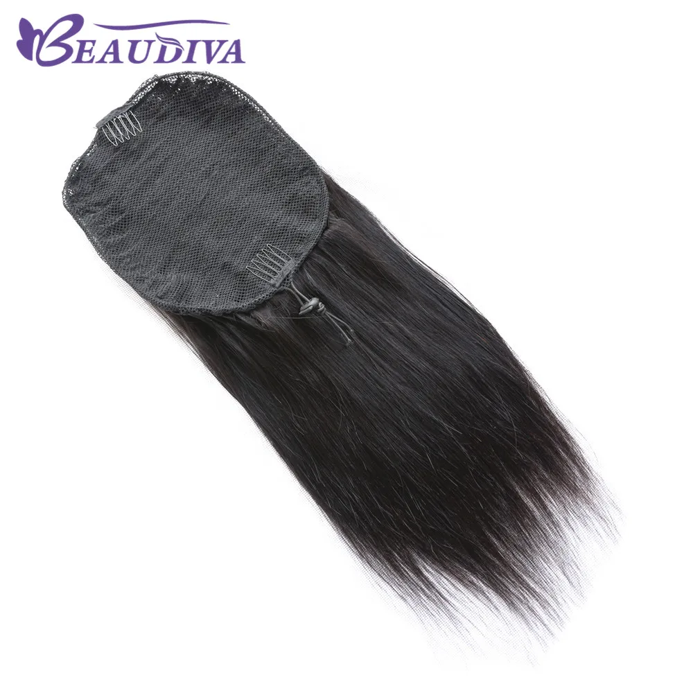 

Brazilian Remy Straight Ponytail Human Hair Clip In Extensions Virgin Hair Drawstring Ponytail 1 Piece Natural Color 100g