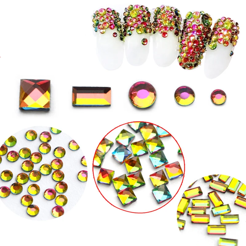

AB Colorful Glitter Flame Nail Art Rhinestones Square Rectangular Flat Back Charm DIY 3d Beauty Nail Jewelry Decorations