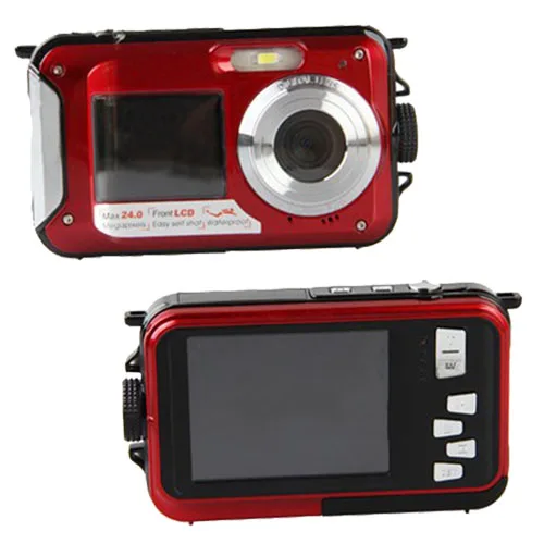 24MP DOUBLE SCREEN NUDERWATER DIGITAL VIDEO CAMERA HD 1080P 10M WATERPROOF RED