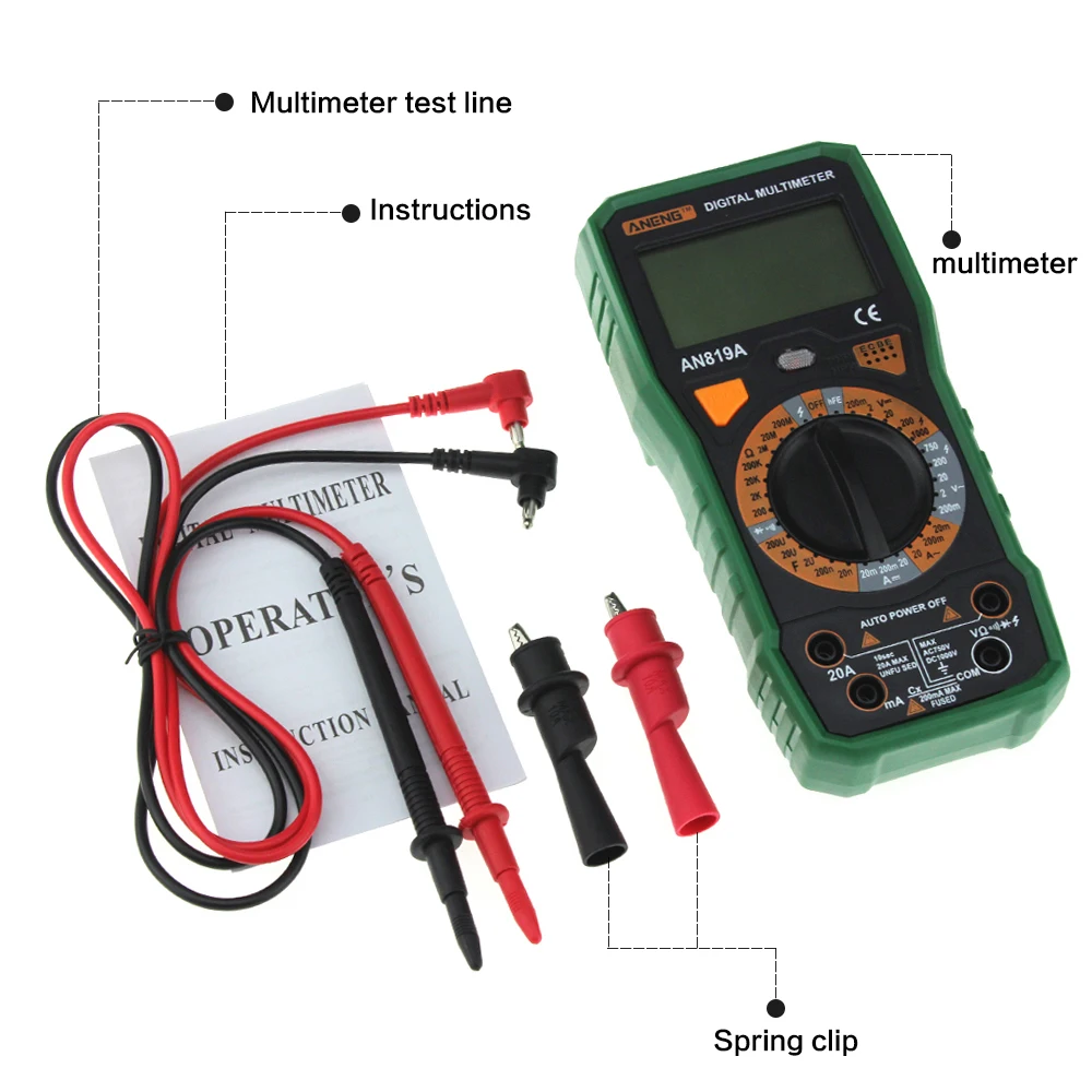 Три цвета AN819A цифровой ЖК-дисплей мультиметр AC/DC тестер напряжения тока Крокодил бумажник для электрических инструментов