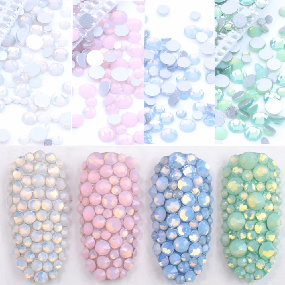 

350pcs Mix Sizes Blue/Green/Pink/White Opal Nail Art Non HotFix Rhinestone Crystal AB Color, Glass Crystal Nail Decoration