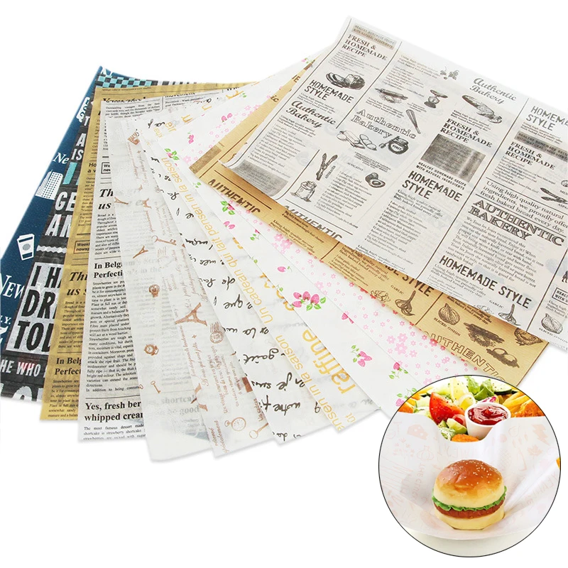 

50/100pcs/pack Disposable Anti-oil Waxed Paper Fast Food Packing Tool Hamburger Sandwich Greaseproof Papers One-off Supplies
