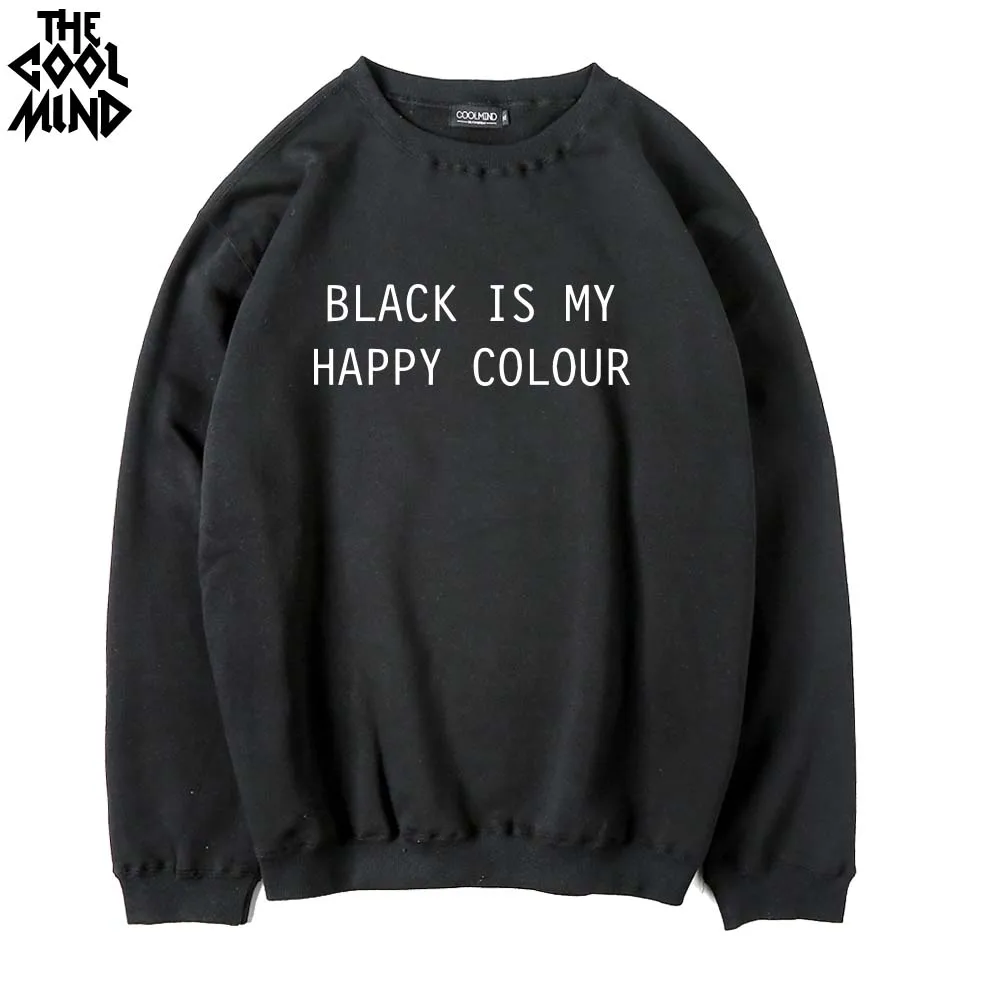 THE COOLMIND Cotton blend fleece Thick black is my happy color men Hoodies casual cool fashion crewneck sweatshirt for men