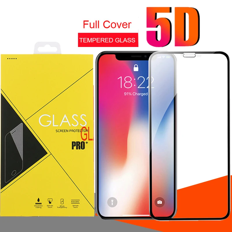 Закаленное стекло 5D с полным покрытием для iPhone 12 Mini 11 Pro Max XS XR X 8 7 6 6S Plus SE изогнутая