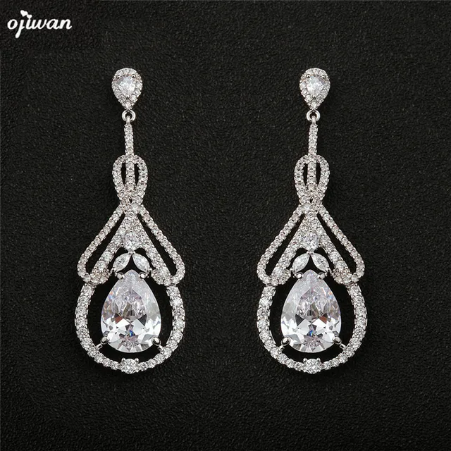 Ojiwan Bridal Earrings Wedding Jewelry Zircon Cz Ojiwan Bridal Earrings Wedding Jewelry Zircon Cz Prom Chandelier Statement