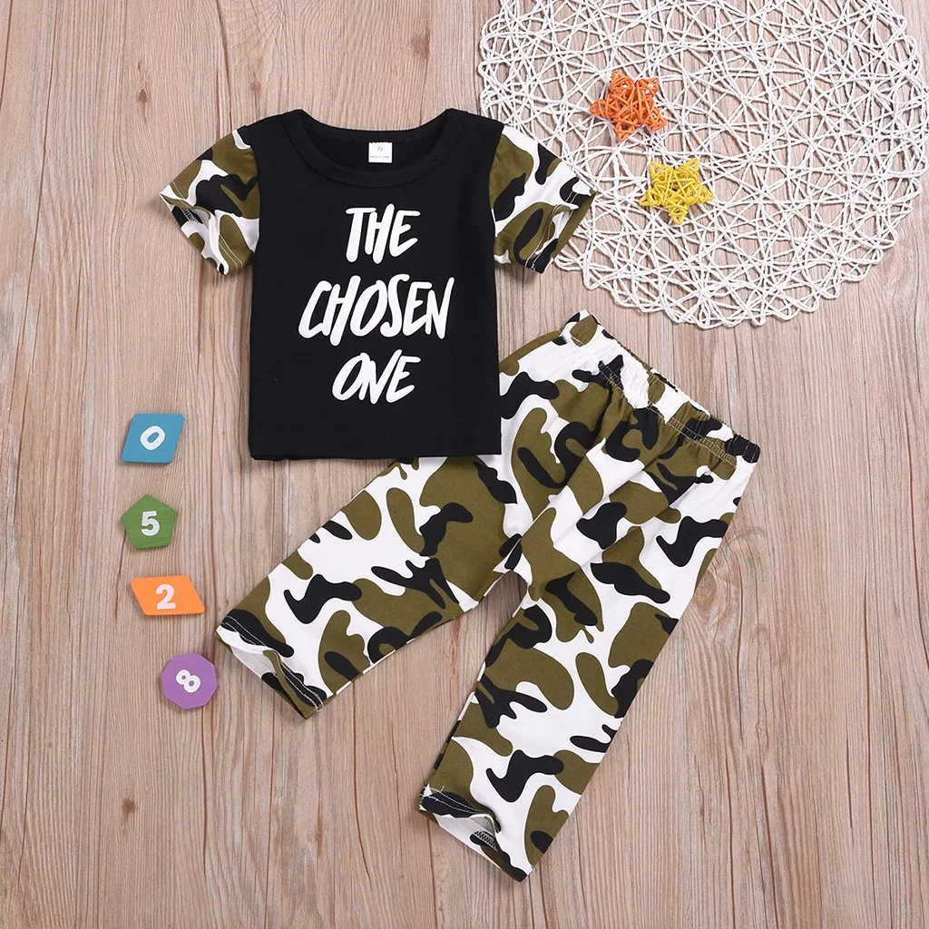 

MUQGEW 2019 Hot Sale Toddler Baby Boys Girls Letter Print T-shirt Tops+Camouflage Pants Set Outfit Dropshipping Baby Clothes