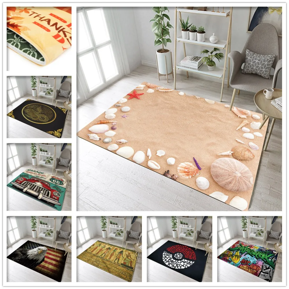

Kids Large Sea Beach Shell Rugs And Memory Foam Carpets For Baby Home Living Room Bedroom kitchen Door Floor Bath Mats