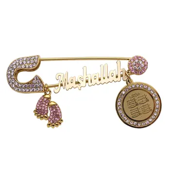 

muslim islam four Qul suras Mashallah Stainless Steel Pin brooch pink Baby Pin